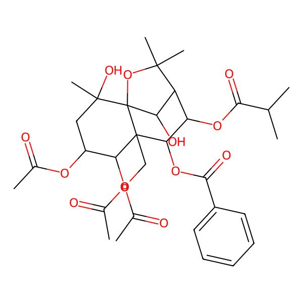 2D Structure of [(1S,2S,4S,5R,6S,7S,8S,9S,12R)-4,5-diacetyloxy-6-(acetyloxymethyl)-2,12-dihydroxy-2,10,10-trimethyl-8-(2-methylpropanoyloxy)-11-oxatricyclo[7.2.1.01,6]dodecan-7-yl] benzoate