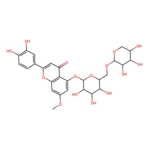 2D Structure of 2-(3,4-Dihydroxyphenyl)-7-methoxy-5-[3,4,5-trihydroxy-6-[(3,4,5-trihydroxyoxan-2-yl)oxymethyl]oxan-2-yl]oxychromen-4-one
