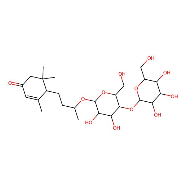 2D Structure of (4R)-4-[(3R)-3-[(2R,3R,4R,5S,6R)-3,4-dihydroxy-6-(hydroxymethyl)-5-[(2S,3R,4S,5S,6R)-3,4,5-trihydroxy-6-(hydroxymethyl)oxan-2-yl]oxyoxan-2-yl]oxybutyl]-3,5,5-trimethylcyclohex-2-en-1-one