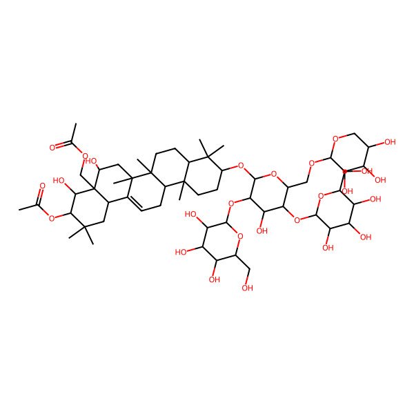 2D Structure of [(3R,4R,4aR,5R,6aR,6aS,6bR,8aR,10S,12aR,14bR)-3-acetyloxy-4,5-dihydroxy-10-[(2R,3R,4S,5S,6R)-4-hydroxy-3,5-bis[[(2S,3R,4S,5S,6R)-3,4,5-trihydroxy-6-(hydroxymethyl)oxan-2-yl]oxy]-6-[[(2R,3R,4R,5R)-3,4,5-trihydroxyoxan-2-yl]oxymethyl]oxan-2-yl]oxy-2,2,6a,6b,9,9,12a-heptamethyl-1,3,4,5,6,6a,7,8,8a,10,11,12,13,14b-tetradecahydropicen-4a-yl]methyl acetate
