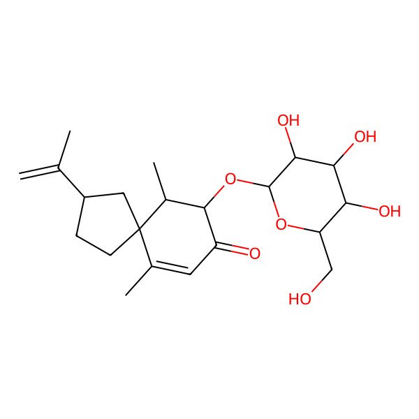 2D Structure of 6,10-Dimethyl-3-prop-1-en-2-yl-7-[3,4,5-trihydroxy-6-(hydroxymethyl)oxan-2-yl]oxyspiro[4.5]dec-9-en-8-one