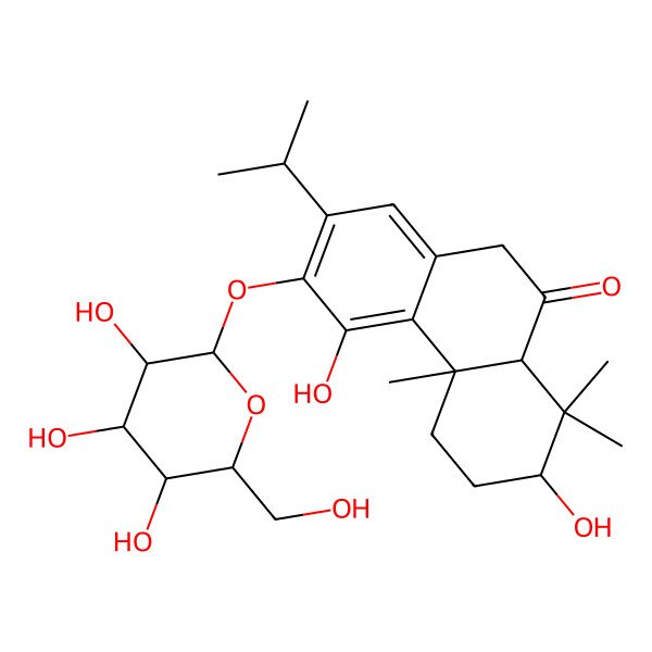 2D Structure of 4,7-dihydroxy-4b,8,8-trimethyl-2-propan-2-yl-3-[3,4,5-trihydroxy-6-(hydroxymethyl)oxan-2-yl]oxy-6,7,8a,10-tetrahydro-5H-phenanthren-9-one
