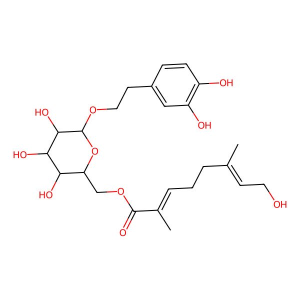 2D Structure of [(2R,3S,4S,5R,6R)-6-[2-(3,4-dihydroxyphenyl)ethoxy]-3,4,5-trihydroxyoxan-2-yl]methyl (2E,6E)-8-hydroxy-2,6-dimethylocta-2,6-dienoate