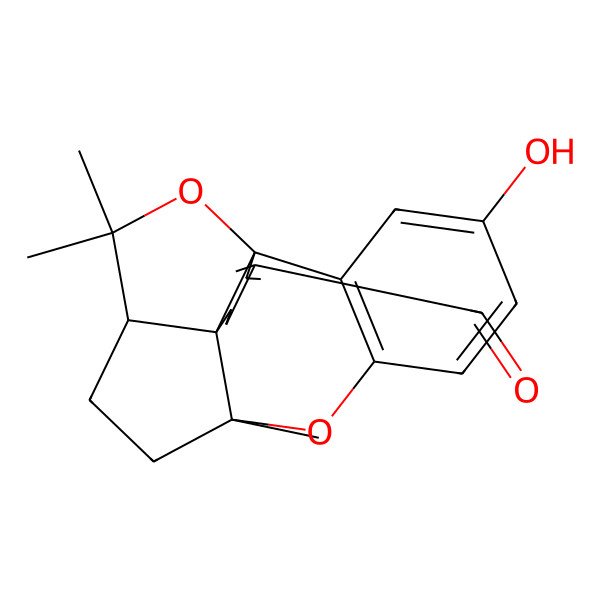 2D Structure of 4-Hydroxy-9,19,19-trimethyl-8,18-dioxapentacyclo[10.5.2.01,13.02,7.09,13]nonadeca-2(7),3,5,16-tetraene-16-carbaldehyde