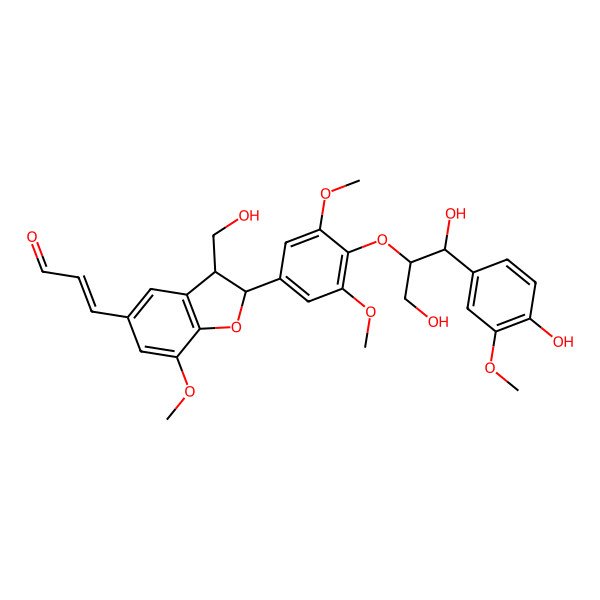 2D Structure of 3-[2-[4-[1,3-Dihydroxy-1-(4-hydroxy-3-methoxyphenyl)propan-2-yl]oxy-3,5-dimethoxyphenyl]-3-(hydroxymethyl)-7-methoxy-2,3-dihydro-1-benzofuran-5-yl]prop-2-enal
