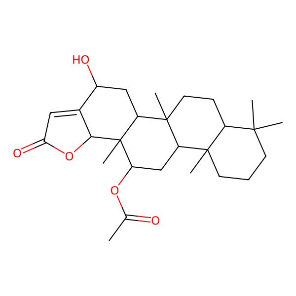 2D Structure of (4-hydroxy-5b,8,8,11a,13a-pentamethyl-2-oxo-5,5a,6,7,7a,9,10,11,11b,12,13,13b-dodecahydro-4H-phenanthro[1,2-g][1]benzofuran-13-yl) acetate