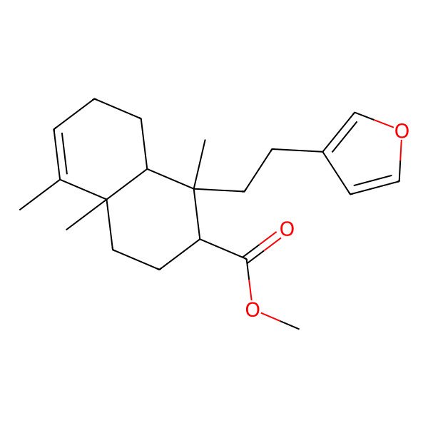 2D Structure of methyl (1R,2R,4aR,8aR)-1-[2-(furan-3-yl)ethyl]-1,4a,5-trimethyl-2,3,4,7,8,8a-hexahydronaphthalene-2-carboxylate