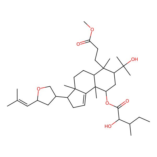 2D Structure of [7-(2-Hydroxypropan-2-yl)-6-(3-methoxy-3-oxopropyl)-3a,6,9a-trimethyl-3-[5-(2-methylprop-1-enyl)oxolan-3-yl]-2,3,4,5,5a,7,8,9-octahydrocyclopenta[a]naphthalen-9-yl] 2-hydroxy-3-methylpentanoate