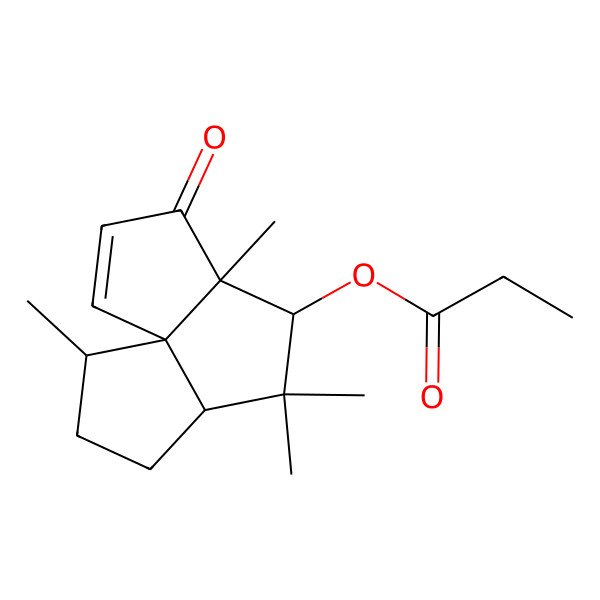 2D Structure of (5,7,7,11-Tetramethyl-4-oxo-6-tricyclo[6.3.0.01,5]undec-2-enyl) propanoate