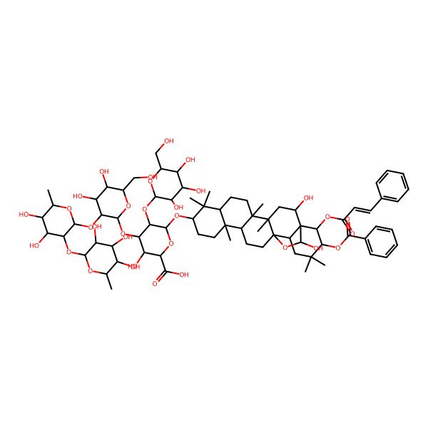 2D Structure of (3S,5S,6R)-6-[[(1R,2R,4S,5R,10S,13R,17S,21R,22R,23S)-21-benzoyloxy-2,23-dihydroxy-4,5,9,9,13,20,20-heptamethyl-22-[(Z)-3-phenylprop-2-enoyl]oxy-24-oxahexacyclo[15.5.2.01,18.04,17.05,14.08,13]tetracosan-10-yl]oxy]-4-[(2S,3S,5R)-3-[(4S,6S)-4,5-dihydroxy-6-methyl-3-[(3S,5R,6S)-3,4,5-trihydroxy-6-methyloxan-2-yl]oxyoxan-2-yl]oxy-4,5-dihydroxy-6-(hydroxymethyl)oxan-2-yl]oxy-3-hydroxy-5-[(2S,3S,5S)-3,4,5-trihydroxy-6-(hydroxymethyl)oxan-2-yl]oxyoxane-2-carboxylic acid