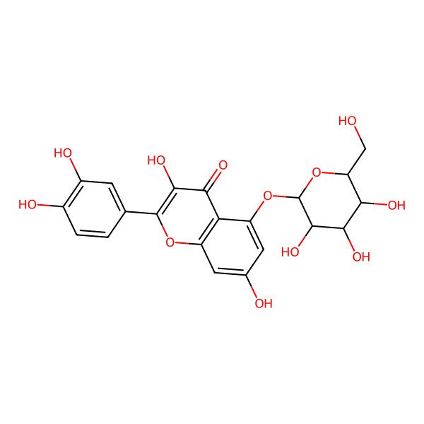 2D Structure of 2-(3,4-dihydroxyphenyl)-3,7-dihydroxy-5-[(2S,3R,4S,5S,6S)-3,4,5-trihydroxy-6-(hydroxymethyl)oxan-2-yl]oxychromen-4-one