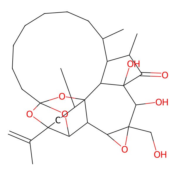 2D Structure of 10,11-Dihydroxy-9-(hydroxymethyl)-2,13,15-trimethyl-4-prop-1-en-2-yl-8,24,26,27-tetraoxaheptacyclo[12.10.1.14,23.15,23.01,6.07,9.011,25]heptacosan-12-one