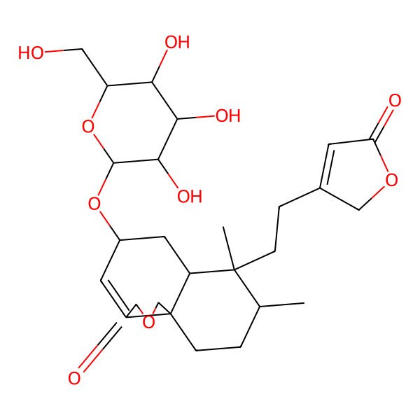 2D Structure of (5S,6aS,7R,8R,10aS)-7,8-dimethyl-7-[2-(5-oxo-2H-furan-3-yl)ethyl]-5-[(2R,3R,4S,5S,6R)-3,4,5-trihydroxy-6-(hydroxymethyl)oxan-2-yl]oxy-5,6,6a,8,9,10-hexahydro-1H-benzo[d][2]benzofuran-3-one