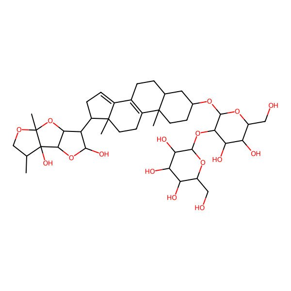 2D Structure of (2S,3R,4S,5R,6R)-2-[(2R,3R,4S,5S,6R)-2-[[(3S,5S,10S,13R,17R)-17-[(1R,2S,4S,5S,6R,8S,11S)-1,4-dihydroxy-8,11-dimethyl-3,7,9-trioxatricyclo[6.3.0.02,6]undecan-5-yl]-10,13-dimethyl-2,3,4,5,6,7,11,12,16,17-decahydro-1H-cyclopenta[a]phenanthren-3-yl]oxy]-4,5-dihydroxy-6-(hydroxymethyl)oxan-3-yl]oxy-6-(hydroxymethyl)oxane-3,4,5-triol