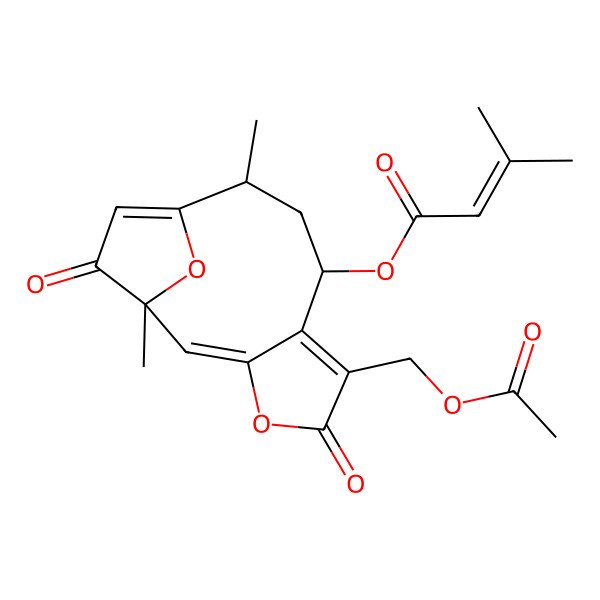 2D Structure of [(1S,2E,8S,10S)-6-(acetyloxymethyl)-1,10-dimethyl-5,13-dioxo-4,14-dioxatricyclo[9.2.1.03,7]tetradeca-2,6,11-trien-8-yl] 3-methylbut-2-enoate