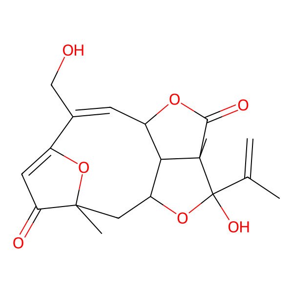 2D Structure of 13-Hydroxy-7-(hydroxymethyl)-3,12-dimethyl-13-prop-1-en-2-yl-10,14,16-trioxatetracyclo[7.5.1.13,6.012,15]hexadeca-5,7-diene-4,11-dione