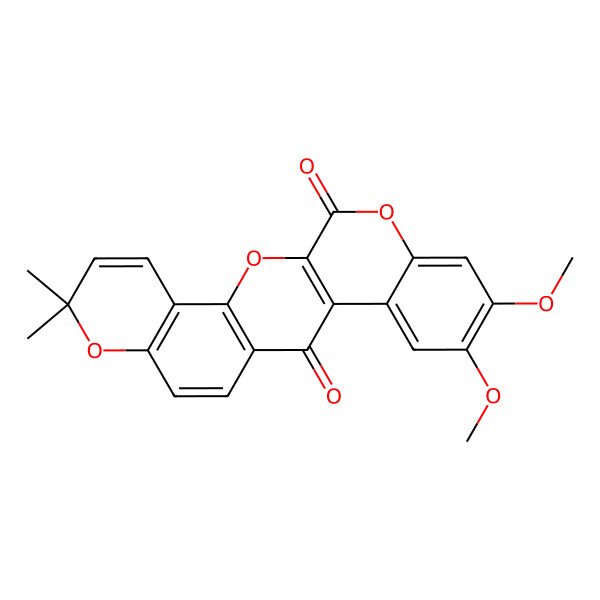 2D Structure of 17,18-Dimethoxy-7,7-dimethyl-2,8,21-trioxapentacyclo[12.8.0.03,12.04,9.015,20]docosa-1(14),3(12),4(9),5,10,15,17,19-octaene-13,22-dione