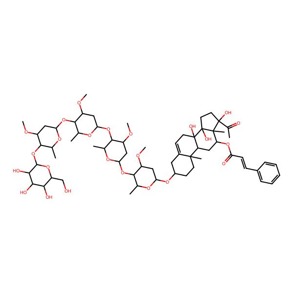 2D Structure of [17-Acetyl-8,14,17-trihydroxy-3-[4-methoxy-5-[4-methoxy-5-[4-methoxy-5-[4-methoxy-6-methyl-5-[3,4,5-trihydroxy-6-(hydroxymethyl)oxan-2-yl]oxyoxan-2-yl]oxy-6-methyloxan-2-yl]oxy-6-methyloxan-2-yl]oxy-6-methyloxan-2-yl]oxy-10,13-dimethyl-1,2,3,4,7,9,11,12,15,16-decahydrocyclopenta[a]phenanthren-12-yl] 3-phenylprop-2-enoate