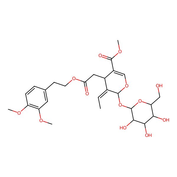 2D Structure of methyl 4-[2-[2-(3,4-dimethoxyphenyl)ethoxy]-2-oxoethyl]-5-ethylidene-6-[3,4,5-trihydroxy-6-(hydroxymethyl)oxan-2-yl]oxy-4H-pyran-3-carboxylate