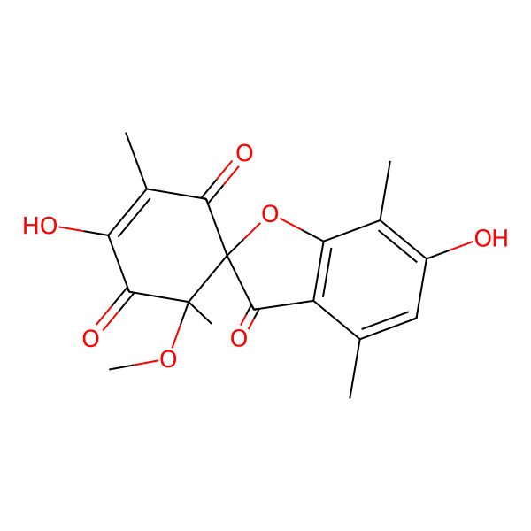 2D Structure of 2',6-Dihydroxy-6'-methoxy-3',4,6',7-tetramethylspiro[1-benzofuran-2,5'-cyclohex-2-ene]-1',3,4'-trione