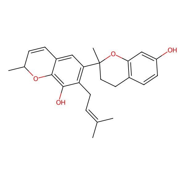 2D Structure of (2R)-6-[(2S)-7-hydroxy-2-methyl-3,4-dihydrochromen-2-yl]-2-methyl-7-(3-methylbut-2-enyl)-2H-chromen-8-ol