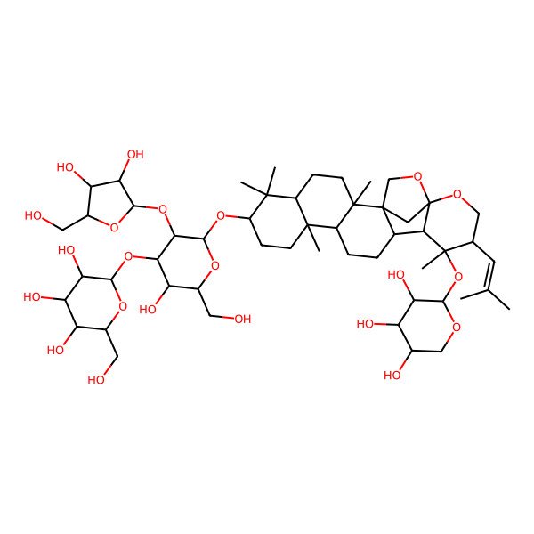 2D Structure of 2-[5-[3,4-Dihydroxy-5-(hydroxymethyl)oxolan-2-yl]oxy-3-hydroxy-2-(hydroxymethyl)-6-[[2,6,6,10,16-pentamethyl-17-(2-methylprop-1-enyl)-16-(3,4,5-trihydroxyoxan-2-yl)oxy-19,21-dioxahexacyclo[18.2.1.01,14.02,11.05,10.015,20]tricosan-7-yl]oxy]oxan-4-yl]oxy-6-(hydroxymethyl)oxane-3,4,5-triol