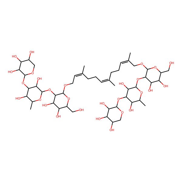 2D Structure of (2R,3S,4R,5S)-2-[(2S,3R,4S,5R,6R)-2-[(2S,3S,4R,5R,6S)-2-[(2E,6E,10E)-12-[(2S,3S,4R,5R,6S)-3-[(2R,3S,4R,5S,6S)-3,5-dihydroxy-6-methyl-4-[(2R,3S,4R,5S)-3,4,5-trihydroxyoxan-2-yl]oxyoxan-2-yl]oxy-4,5-dihydroxy-6-(hydroxymethyl)oxan-2-yl]oxy-3,7,11-trimethyldodeca-2,6,10-trienoxy]-4,5-dihydroxy-6-(hydroxymethyl)oxan-3-yl]oxy-3,5-dihydroxy-6-methyloxan-4-yl]oxyoxane-3,4,5-triol