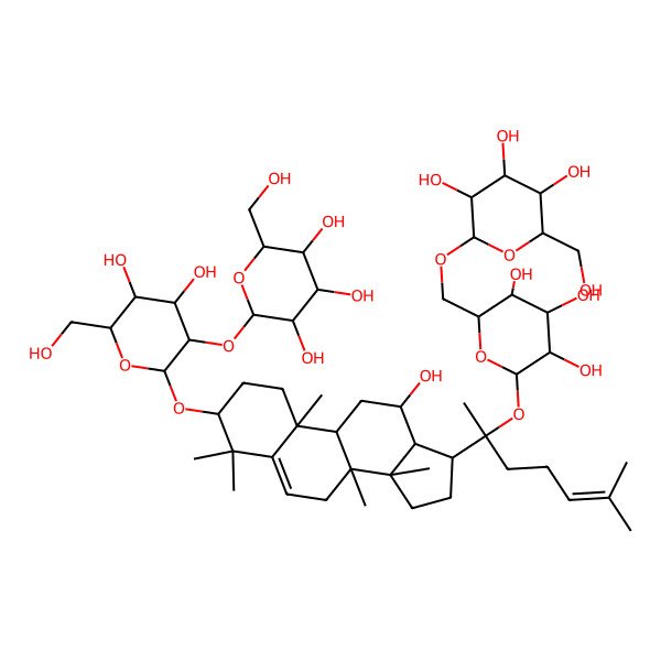 2D Structure of 2-[[6-[2-[3-[4,5-dihydroxy-6-(hydroxymethyl)-3-[3,4,5-trihydroxy-6-(hydroxymethyl)oxan-2-yl]oxyoxan-2-yl]oxy-12-hydroxy-4,4,8,10,14-pentamethyl-2,3,7,9,11,12,13,15,16,17-decahydro-1H-cyclopenta[a]phenanthren-17-yl]-6-methylhept-5-en-2-yl]oxy-3,4,5-trihydroxyoxan-2-yl]methoxy]-6-(hydroxymethyl)oxane-3,4,5-triol