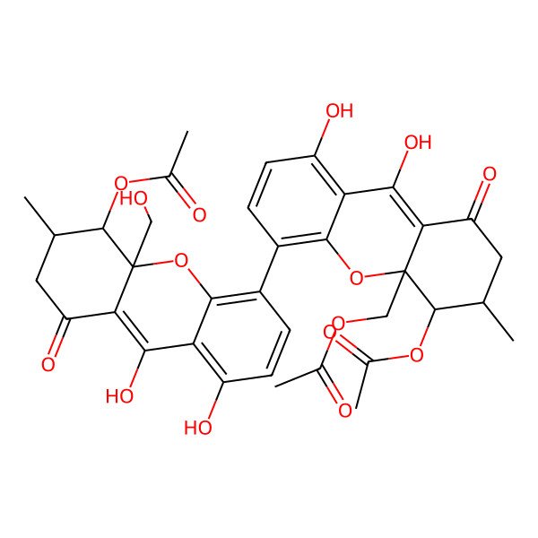 2D Structure of [4-acetyloxy-5-[5-acetyloxy-1,9-dihydroxy-10a-(hydroxymethyl)-6-methyl-8-oxo-6,7-dihydro-5H-xanthen-4-yl]-8,9-dihydroxy-3-methyl-1-oxo-3,4-dihydro-2H-xanthen-4a-yl]methyl acetate