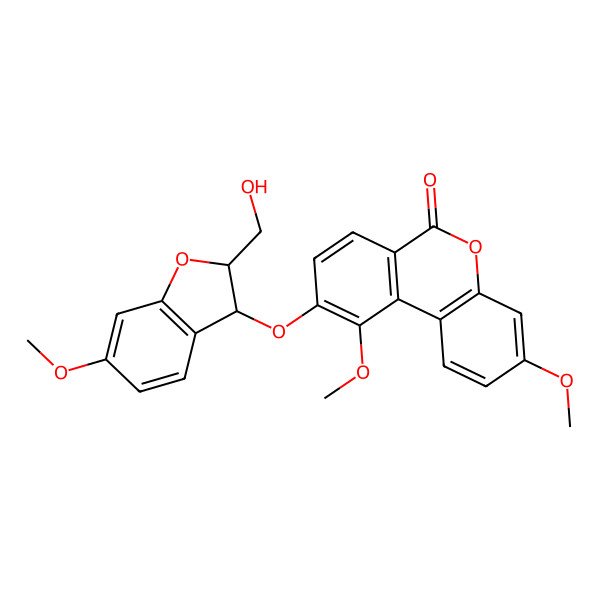 2D Structure of 9-[[2-(Hydroxymethyl)-6-methoxy-2,3-dihydro-1-benzofuran-3-yl]oxy]-3,10-dimethoxybenzo[c]chromen-6-one