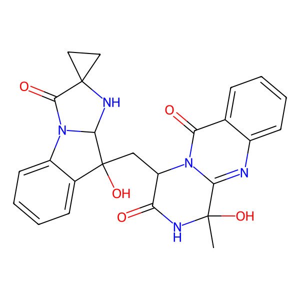 2D Structure of (1R,4R)-4-[[(3aS,4R)-4-hydroxy-1-oxospiro[3,3a-dihydroimidazo[1,2-a]indole-2,1'-cyclopropane]-4-yl]methyl]-1-hydroxy-1-methyl-2,4-dihydropyrazino[2,1-b]quinazoline-3,6-dione