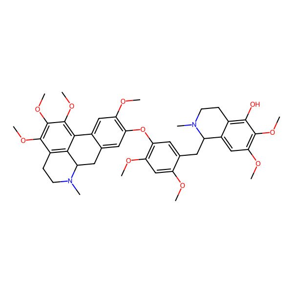 2D Structure of 1-[[2,4-dimethoxy-5-[(1,2,3,10-tetramethoxy-6-methyl-5,6,6a,7-tetrahydro-4H-dibenzo[de,g]quinolin-9-yl)oxy]phenyl]methyl]-6,7-dimethoxy-2-methyl-3,4-dihydro-1H-isoquinolin-5-ol