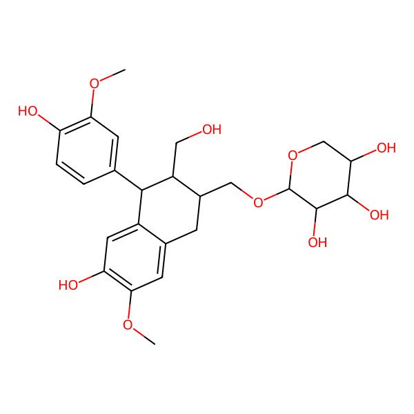 2D Structure of (2S,3S,4S,5S)-2-[[(2R,3R,4S)-6-hydroxy-4-(4-hydroxy-3-methoxyphenyl)-3-(hydroxymethyl)-7-methoxy-1,2,3,4-tetrahydronaphthalen-2-yl]methoxy]oxane-3,4,5-triol