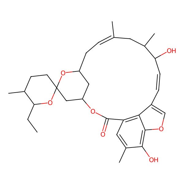 2D Structure of 6'-Ethyl-14,21-dihydroxy-5',11,13,22-tetramethylspiro[3,7,19-trioxatetracyclo[15.6.1.14,8.020,24]pentacosa-1(24),10,15,17,20,22-hexaene-6,2'-oxane]-2-one