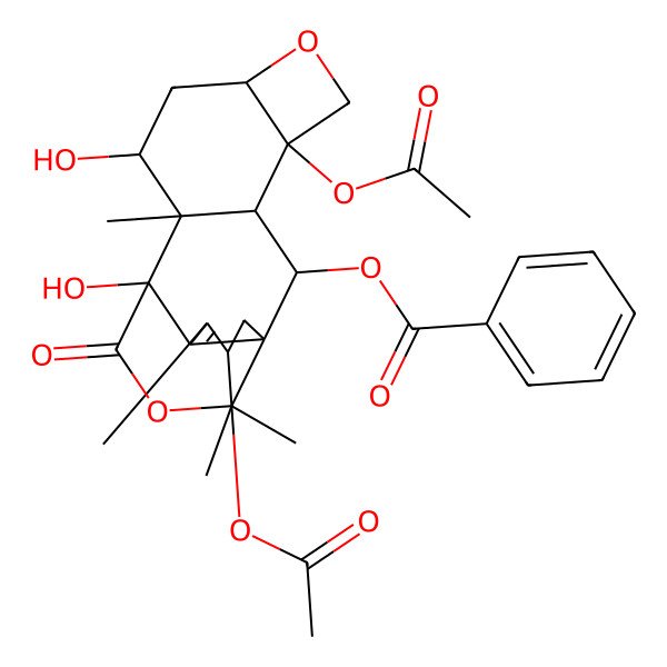 2D Structure of [(1S,2S,3S,4S,7R,9S,10S,11S,14S)-4,14-diacetyloxy-9,11-dihydroxy-10,13,16,16-tetramethyl-18-oxo-6,17-dioxapentacyclo[9.4.3.01,12.03,10.04,7]octadec-12-en-2-yl] benzoate