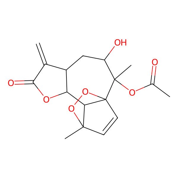 2D Structure of [(1R,2R,3R,5S,9S,10S,11S)-3-hydroxy-2,11-dimethyl-6-methylidene-7-oxo-8,12,13-trioxatetracyclo[9.2.2.01,10.05,9]pentadec-14-en-2-yl] acetate