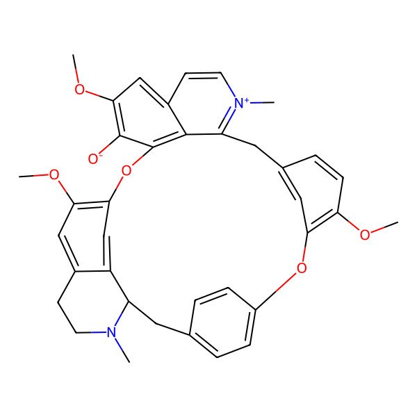 2D Structure of 9,20,25-Trimethoxy-15,30-dimethyl-7,23-dioxa-30-aza-15-azoniaheptacyclo[22.6.2.23,6.18,12.114,18.027,31.022,33]hexatriaconta-3(36),4,6(35),8,10,12(34),14,16,18,20,22(33),24,26,31-tetradecaen-21-olate