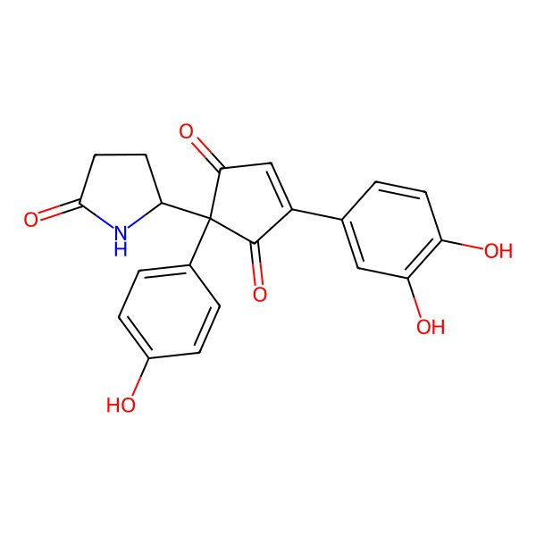 2D Structure of (2R)-4-(3,4-dihydroxyphenyl)-2-(4-hydroxyphenyl)-2-[(2R)-5-oxopyrrolidin-2-yl]cyclopent-4-ene-1,3-dione