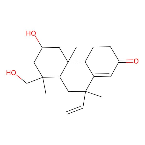2D Structure of (4aR,4bS,6S,8S,8aS,10R)-10-ethenyl-6-hydroxy-8-(hydroxymethyl)-4b,8,10-trimethyl-3,4,4a,5,6,7,8a,9-octahydrophenanthren-2-one 2D Structure of (4aR,4bS,6S,8S,8aS,10R)-10-ethenyl-6-hydroxy-8-(hydroxymethyl)-4b,8,10-trimethyl-3,4,4a,5,6,7,8a,9-octahydrophenanthren-2-one