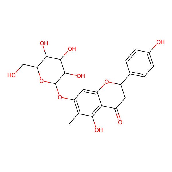 2D Structure of (2R)-5-hydroxy-2-(4-hydroxyphenyl)-6-methyl-7-[(2S,3R,4S,5S,6S)-3,4,5-trihydroxy-6-(hydroxymethyl)oxan-2-yl]oxy-2,3-dihydrochromen-4-one