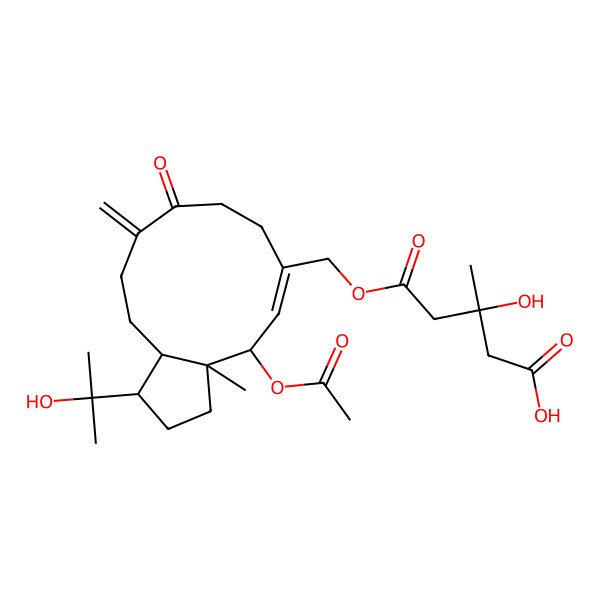 2D Structure of 5-[[(1R,3aS,5Z,12aS)-4-acetyloxy-1-(2-hydroxypropan-2-yl)-3a-methyl-10-methylidene-9-oxo-2,3,4,7,8,11,12,12a-octahydro-1H-cyclopenta[11]annulen-6-yl]methoxy]-3-hydroxy-3-methyl-5-oxopentanoic acid