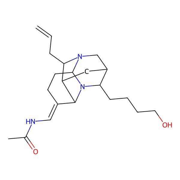 2D Structure of N-[(E)-[(2S,6R,8R,9S,11S,12S)-8-(4-hydroxybutyl)-12-prop-2-enyl-1,7-diazatetracyclo[7.3.1.02,7.06,11]tridecan-5-ylidene]methyl]acetamide