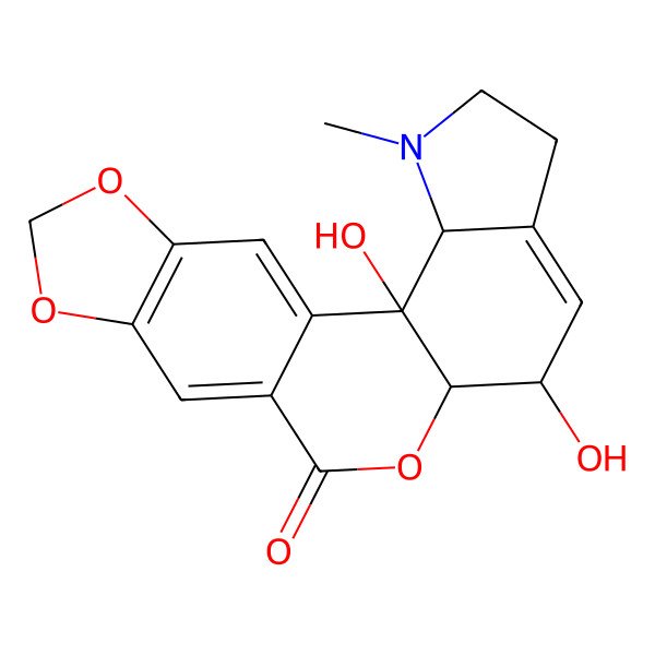 2D Structure of (2R,3R,9S,10R)-2,9-dihydroxy-4-methyl-11,16,18-trioxa-4-azapentacyclo[11.7.0.02,10.03,7.015,19]icosa-1(20),7,13,15(19)-tetraen-12-one