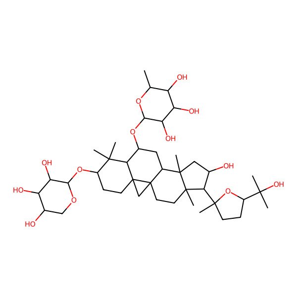 2D Structure of 2-[[14-Hydroxy-15-[5-(2-hydroxypropan-2-yl)-2-methyloxolan-2-yl]-7,7,12,16-tetramethyl-6-(3,4,5-trihydroxyoxan-2-yl)oxy-9-pentacyclo[9.7.0.01,3.03,8.012,16]octadecanyl]oxy]-6-methyloxane-3,4,5-triol