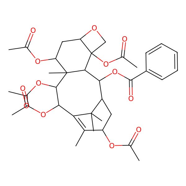2D Structure of (2aR-(2aalpha,4beta,4abeta,5alpha,6beta,9alpha,11beta,12alpha,12aalpha,12balpha))-3,4,4a,5,6,9,10,11,12,12a-Decahydro-4a,8,13,13-tetramethyl-7,14-methano-1H-cyclodeca(3,4)benz(1,2-b)oxete-4,5,6,9,12,12b(2aH)-hexol 4,5,6,9,12b-pentaacetate 12-benzoate 2D Structure of (2aR-(2aalpha,4beta,4abeta,5alpha,6beta,9alpha,11beta,12alpha,12aalpha,12balpha))-3,4,4a,5,6,9,10,11,12,12a-Decahydro-4a,8,13,13-tetramethyl-7,14-methano-1H-cyclodeca(3,4)benz(1,2-b)oxete-4,5,6,9,12,12b(2aH)-hexol 4,5,6,9,12b-pentaacetate 12-benzoate