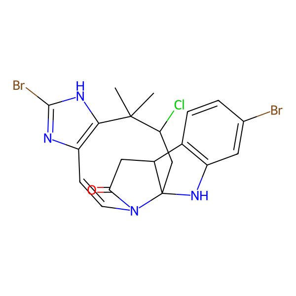 2D Structure of 5,17-Dibromo-21-chloro-20,20-dimethyl-2,12,16,18-tetrazapentacyclo[10.10.0.01,9.03,8.015,19]docosa-3(8),4,6,13,15(19),16-hexaen-11-one