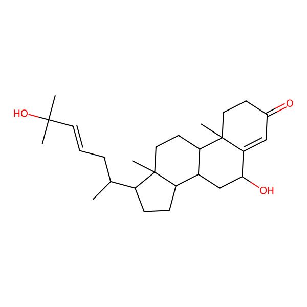 2D Structure of 6-hydroxy-17-[(E,2R)-6-hydroxy-6-methylhept-4-en-2-yl]-10,13-dimethyl-1,2,6,7,8,9,11,12,14,15,16,17-dodecahydrocyclopenta[a]phenanthren-3-one
