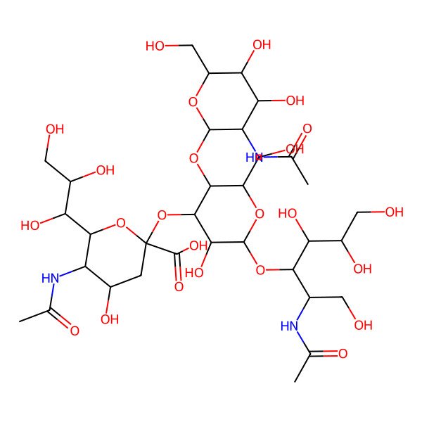 2D Structure of (2S,4S,5R,6R)-5-acetamido-2-[(2R,3R,4R,5S,6R)-5-[(2S,3R,4R,5R,6R)-3-acetamido-4,5-dihydroxy-6-(hydroxymethyl)oxan-2-yl]oxy-2-[(2S,3S,4S,5R)-2-acetamido-1,4,5,6-tetrahydroxyhexan-3-yl]oxy-3-hydroxy-6-(hydroxymethyl)oxan-4-yl]oxy-4-hydroxy-6-[(1R,2R)-1,2,3-trihydroxypropyl]oxane-2-carboxylic acid