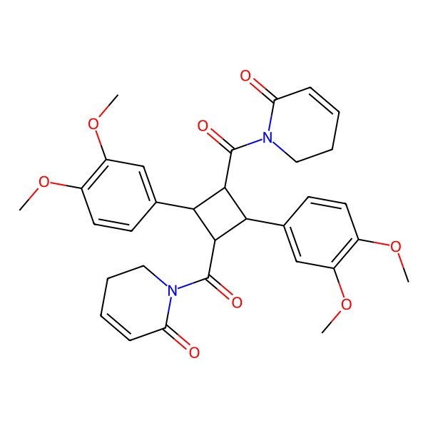 2D Structure of 1-[2,4-Bis(3,4-dimethoxyphenyl)-3-(6-oxo-2,3-dihydropyridine-1-carbonyl)cyclobutanecarbonyl]-2,3-dihydropyridin-6-one