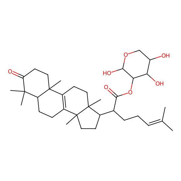 2D Structure of [(2R,3R,4S,5R)-2,4,5-trihydroxyoxan-3-yl] (2R)-6-methyl-2-[(5R,10S,13R,14R,17R)-4,4,10,13,14-pentamethyl-3-oxo-1,2,5,6,7,11,12,15,16,17-decahydrocyclopenta[a]phenanthren-17-yl]hept-5-enoate